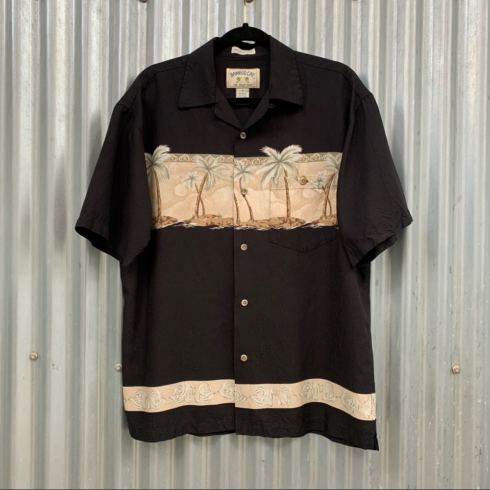 VINTAGE Hawaiian Button-Up Panel Pattern Rayon Beach Vacation Tropical Dad Shirt